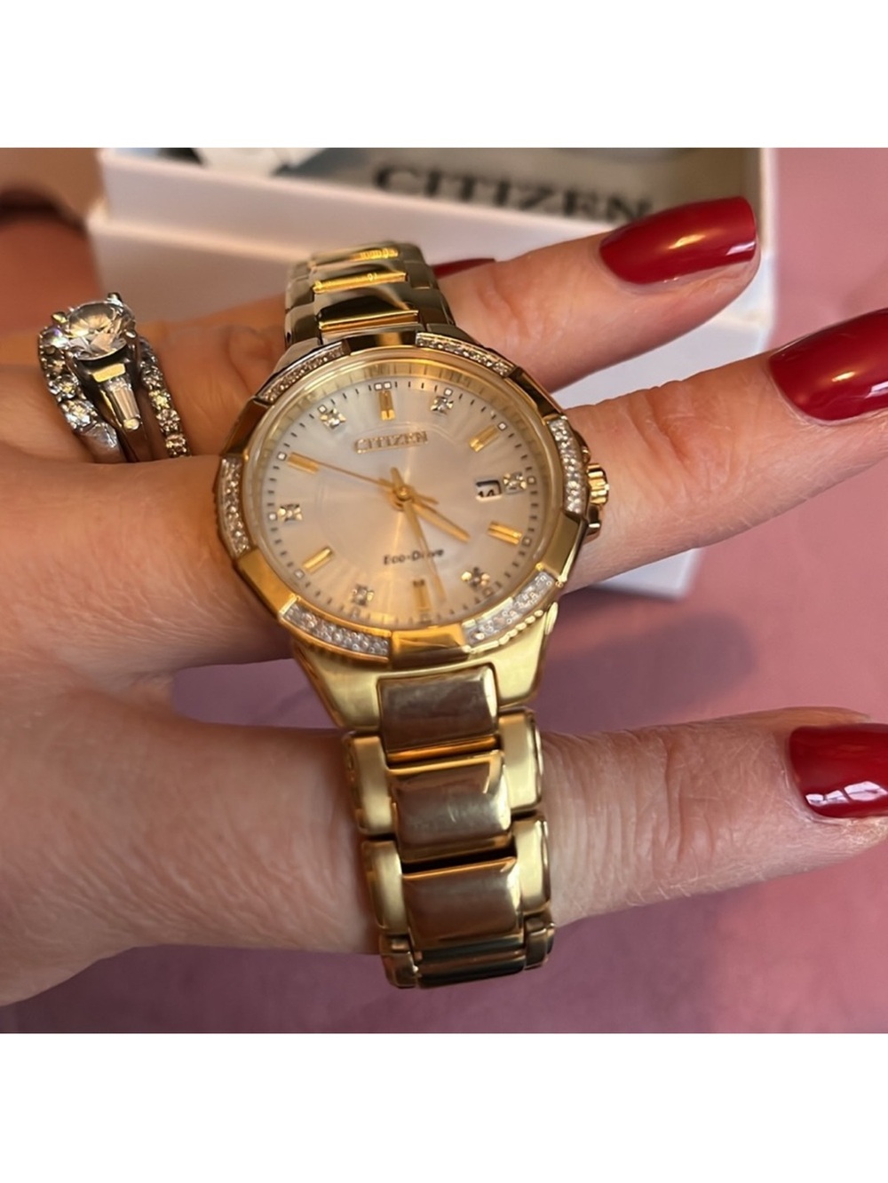 Citizen Women's Gold Tone Mother-of-Pearl Dial Diamond Accent Watch